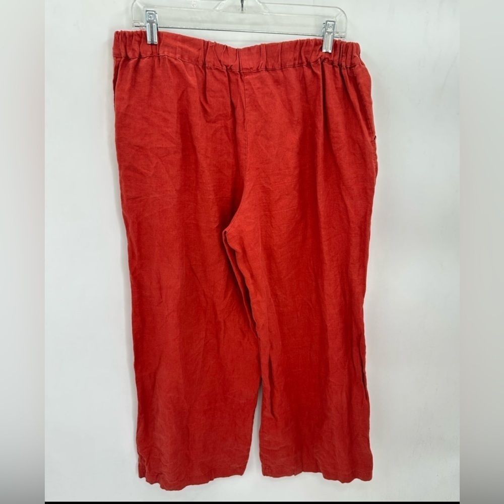 4OUR DREAMERS Linen wide leg burnt orange pull on woman Lagonlook boho capri L - Picture 3 of 14